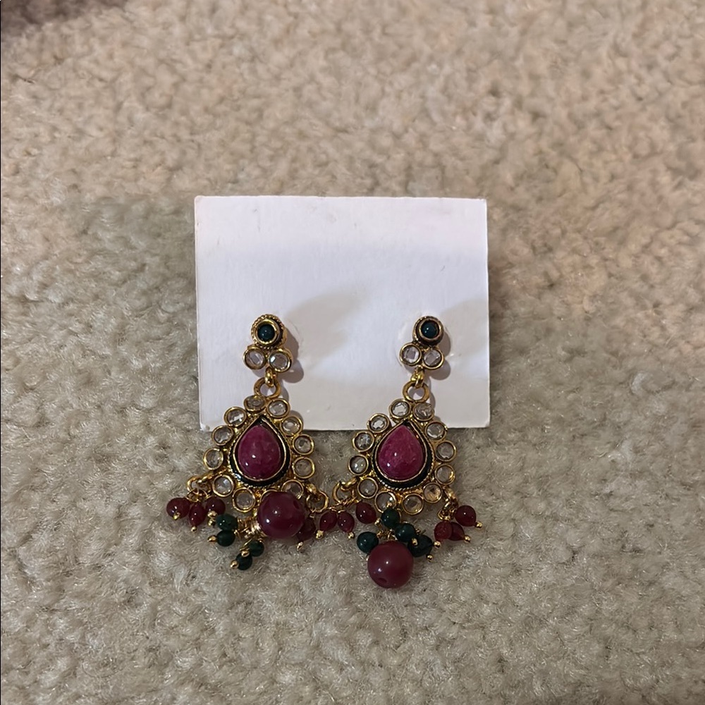 Elegant Gold and Red Teardrop Earrings